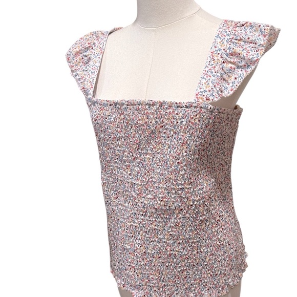 NWT Old Navy Smocked Fitted Ruffle Trim Pink Ditsy Floral Top Womens size XL - Picture 6 of 14